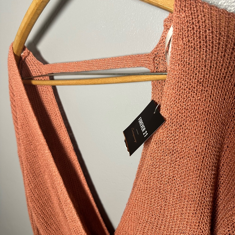 Forever 21 Rust Orange Knit Wrap Sweater Top V-Neck L - Picture 5 of 7